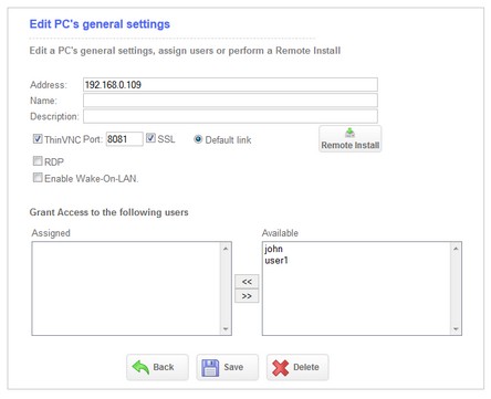 ThinVNC Access Point HTML5, Web-based RDP VNC Gateway remote desktop edit PC