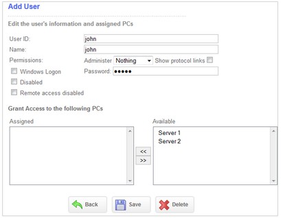 ThinVNC Access Point HTML5, Web-based RDP VNC Gateway remote desktop delete user