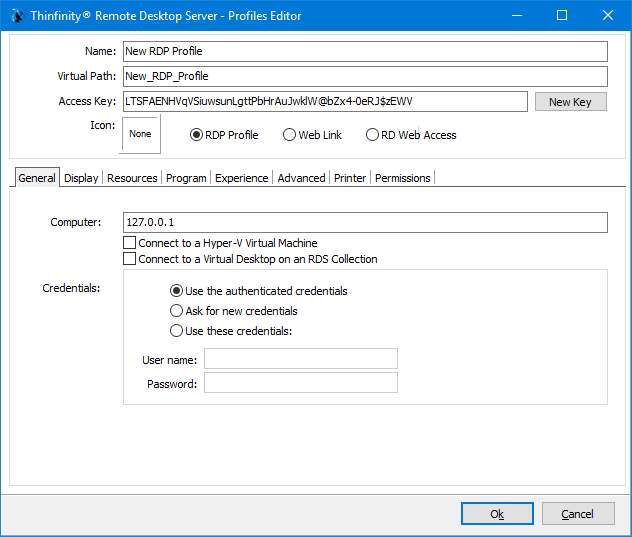 ThinRDP Server HTML5, Web-based RDP desktop remote control manager profiles editor