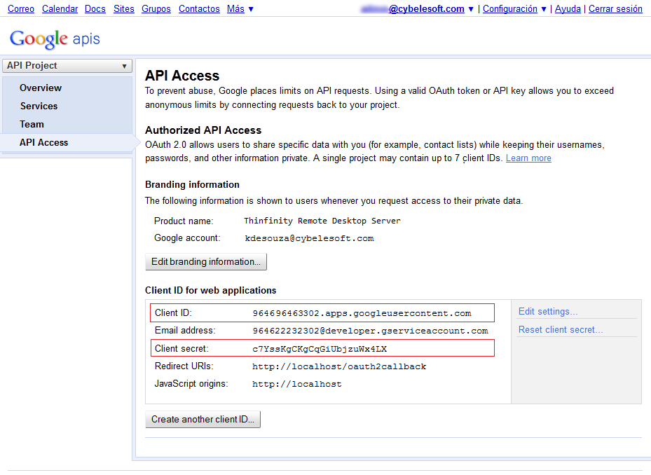 ThinRDP Server HTML5, Web-based RDP desktop remote control Google API client ID secret