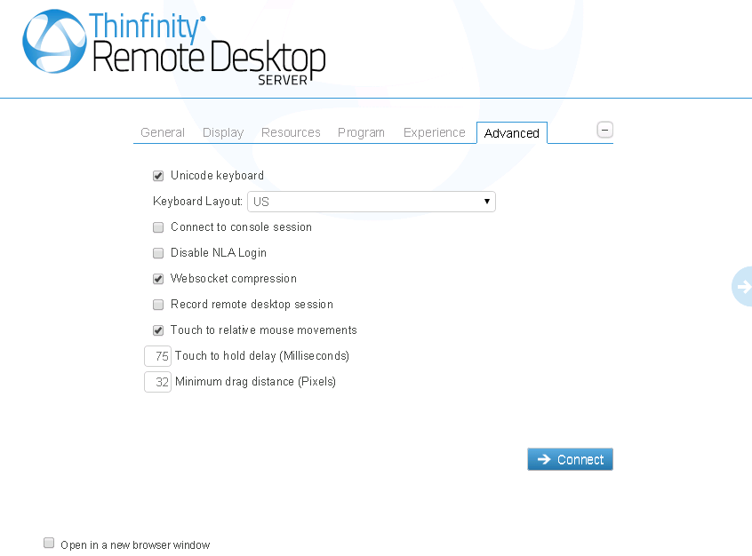 ThinRDP Server HTML5, Web-based RDP desktop remote access web advanced settings