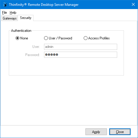 ThinRDP Server HTML5, Web-based RDP remote desktop control configuration security tab
