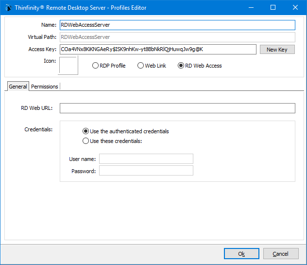 ThinRDP Server HTML5, Web-based RDP remote desktop control configuration security access profiles general tab