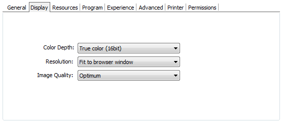 ThinRDP Server HTML5, Web-based RDP desktop remote control access profiles display tab