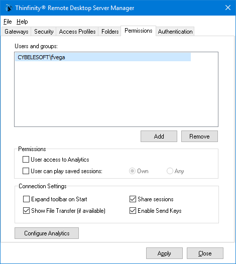 ThinRDP Server HTML5, Web-based RDP desktop remote control manager analytics tab