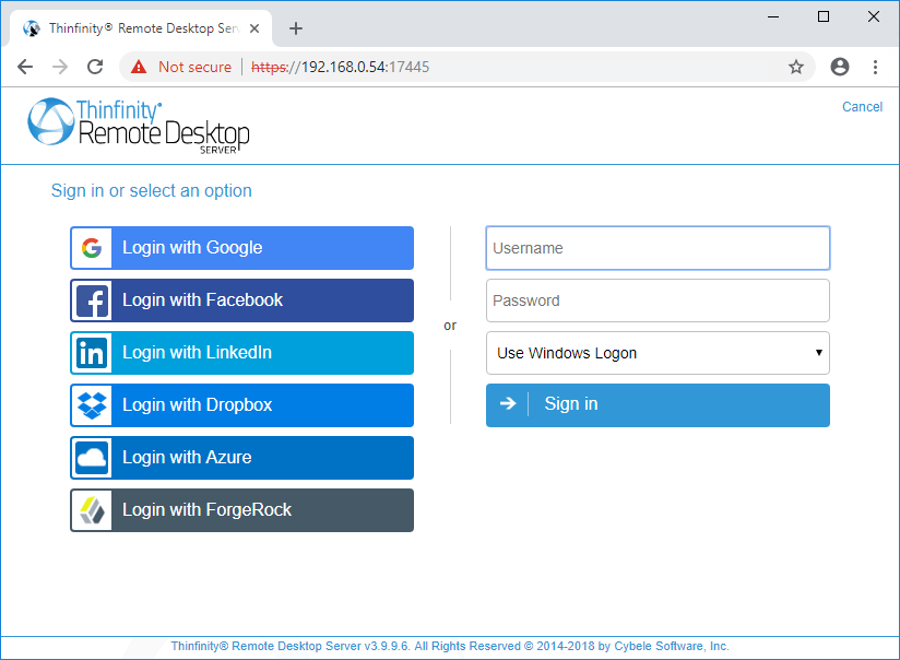 ThinRDP Server HTML5, Web-based RDP desktop remote control logging in