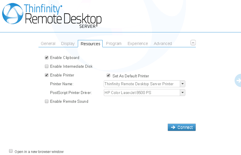 ThinRDP Server HTML5, Web-based RDP desktop remote access web printer settings