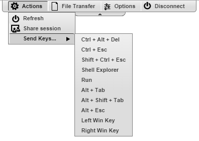 ThinRDP Server HTML5, Web-based RDP desktop remote access toolbar actions