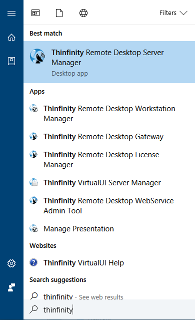 ThinRDP Server HTML5, Web-based RDP remote desktop control start menu