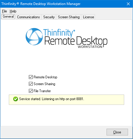 ThinVNC HTML5, Web-based VNC desktop sharing remote control settings general