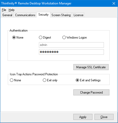 ThinVNC HTML5, Web-based VNC desktop sharing remote control settings security