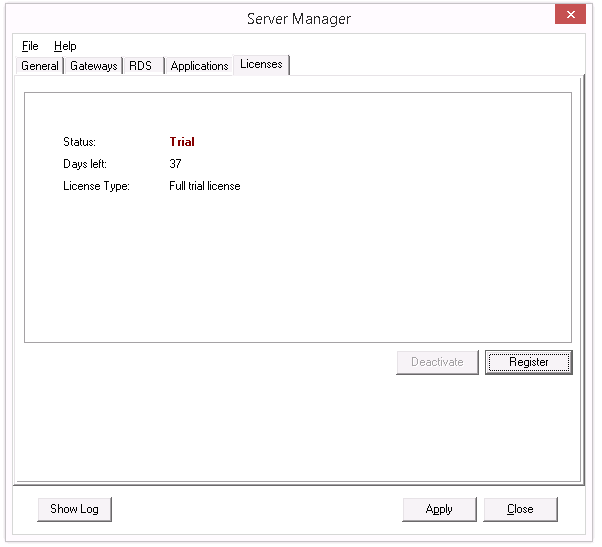 ThinRDP Server HTML5, Web-based RDP desktop remote control manager licenses tab