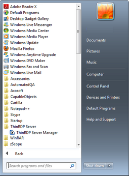 ThinRDP Server HTML5, Web-based RDP remote desktop control start menu