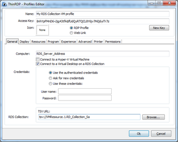 ThinRDP Server HTML5, Web-based RDP desktop remote control manager profiles editor