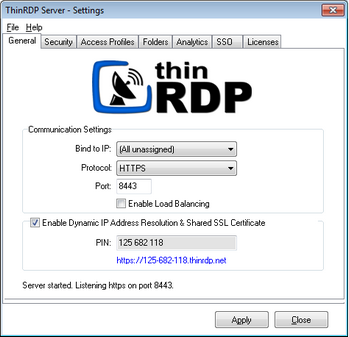 ThinRDP Server HTML5, Web-based RDP desktop remote pin access dynamic ip resolution shared ssl certificate