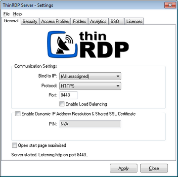 ThinRDP Server HTML5, Web-based RDP remote desktop control general tab configuration