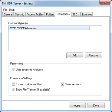 ThinRDP Server HTML5, Web-based RDP desktop remote control manager analytics tab