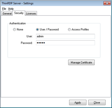 ThinRDP Server HTML5, Web-based RDP desktop remote control manager security tab