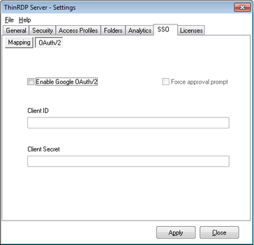 ThinRDP Server HTML5, Web-based RDP desktop remote control manager OAuth tab