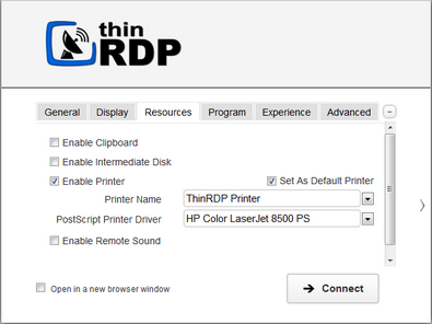 ThinRDP Server HTML5, Web-based RDP desktop remote access web printer settings