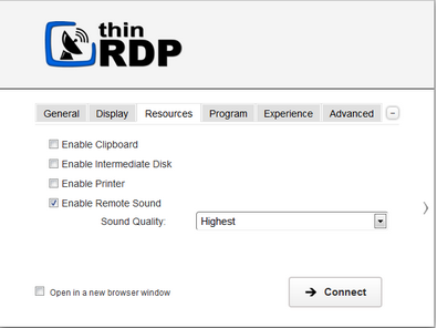 ThinRDP Server HTML5, Web-based RDP desktop remote access web sound settings