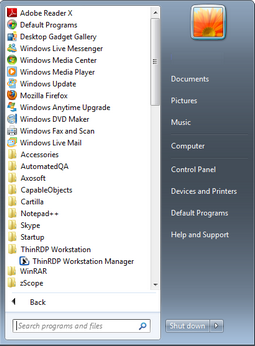 ThinRDP Workstation HTML5, Web-based RDP remote desktop control start menu