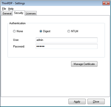 ThinRDP Workstation HTML5, Web-based RDP remote desktop control security digest password