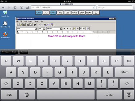 ThinRDP Workstation HTML5, Web-based RDP remote desktop control touch keyboard toolbar