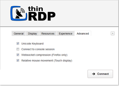 ThinRDP Workstation HTML5, Web-based RDP remote desktop control web settings advanced tab