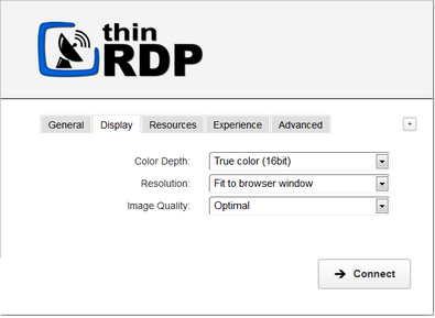 ThinRDP Workstation HTML5, Web-based RDP remote desktop control web settings display tab