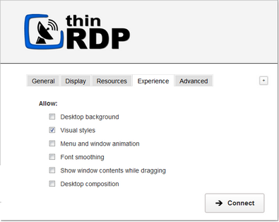 ThinRDP Workstation HTML5, Web-based RDP remote desktop control web settings experience tab