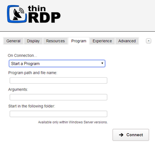 ThinRDP Server HTML5, Web-based RDP desktop remote access web start a program