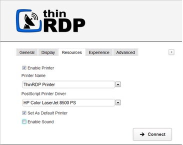 ThinRDP Workstation HTML5, Web-based RDP remote desktop control web settings resources tab