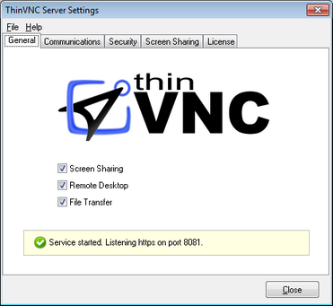 ThinVNC HTML5, Web-based VNC desktop sharing remote control settings general