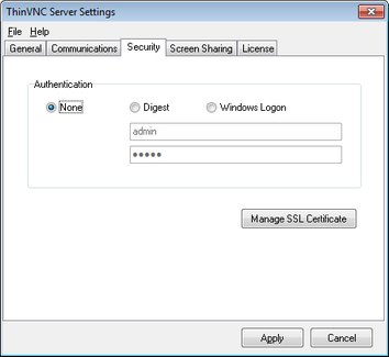 ThinVNC HTML5, Web-based VNC desktop sharing remote control security login options