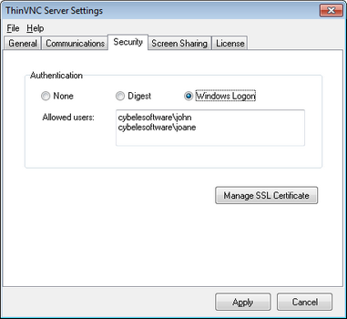 ThinVNC HTML5, Web-based VNC desktop sharing remote control security NTLM Windos logon