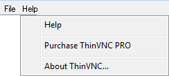 ThinVNC HTML5, Web-based VNC desktop sharing remote control settings help menu