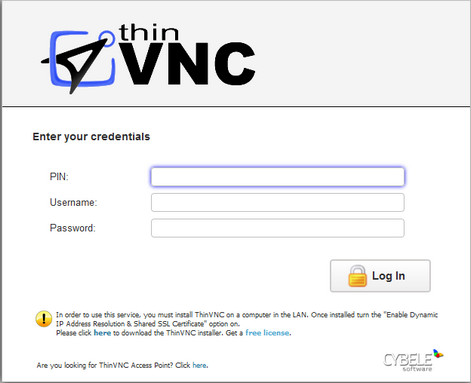 ThinVNC HTML5, Web-based VNC desktop sharing remote control pin access