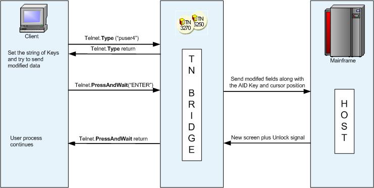 Host Integration Pack TN Bridge Vb.net C# Delphi ActiveX asynchronous press and wait method