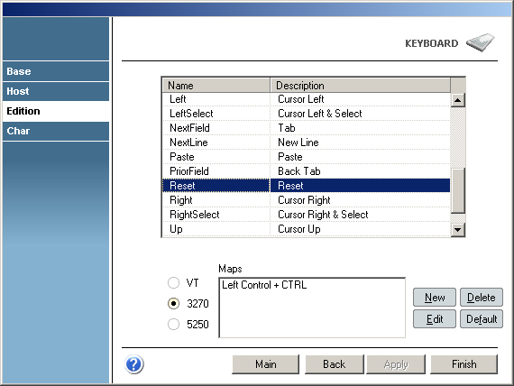 TN3270 TN5250 VT Terminal Emulation z/Scope Keyboard Edition Left LeftSelect NextField NextLine Paste PriorField Reset Right RightSelect Up CTRL