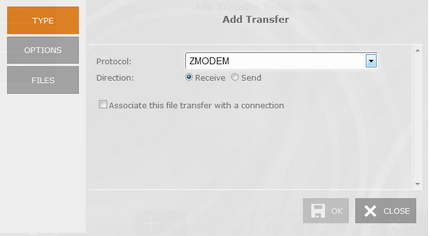 Web-based HTML5 TN3270 TN5250 VT100 Terminal Emulation File Transfer Manager Queue ZMODEM Type Protocol Direction Associate with Connection