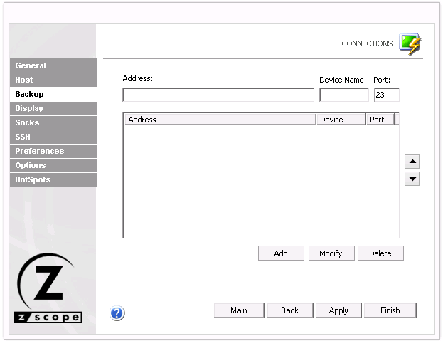 Web-based HTML5 VT100 Unix Telnet Terminal Emulation Settings Backup Address Device Name Port