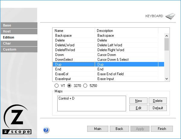 Web-based HTML5 TN3270 IBM Mainframe TN5250 IBM AS/400 VT UNIX Terminal Emulation Settings Keyboard Edition Name Description Protocol Map