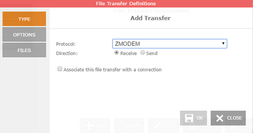 Web-based HTML5 TN3270 TN5250 VT100 Terminal Emulation File Transfer Manager Queue ZMODEM Type Protocol Direction Associate with Connection