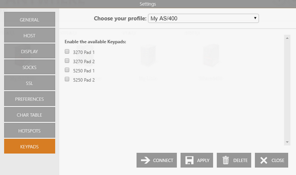 Web-based HTML5 TN3270 TN5250 VT100 Terminal Emulation Keypad Profile Start Page