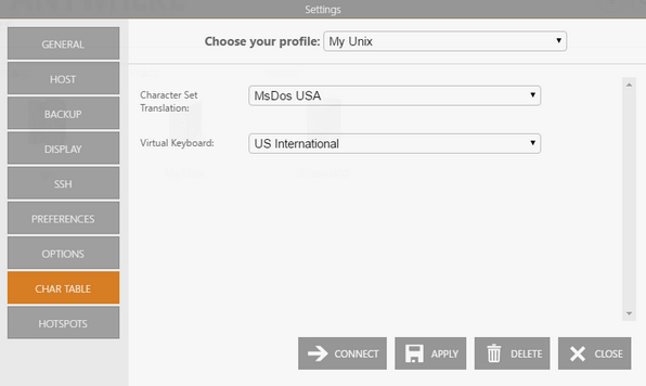 Web-based HTML5 VT UNIX Telnet Terminal Emulation Connection Edit Character Table Set Translation Virtual keyboard