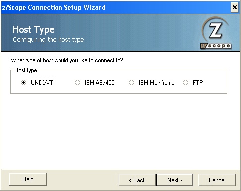 VT Terminal Emulation z/Scope UNIX VT Telnet Connection Setup Wizard Host Type 