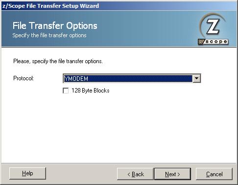 TN3270 TN5250 VT Terminal Emulation z/Scope File Transfer Wizard Welcome Y-MODEM Options 128 Byte Blocks