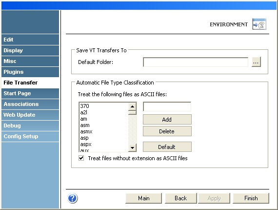 TN3270 IBM Mainframe TN5250 AS400 VT UNIX Telnet Terminal Emulation z/Scope File Transfer Default Folder ASCII Classification Extension