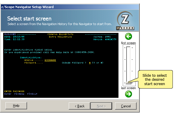 TN3270 TN5250 VT Terminal Emulation z/Scope Navigator Wizard Select Start Screen